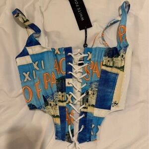 White Fox Boutique Blue Graphic Crop Top
